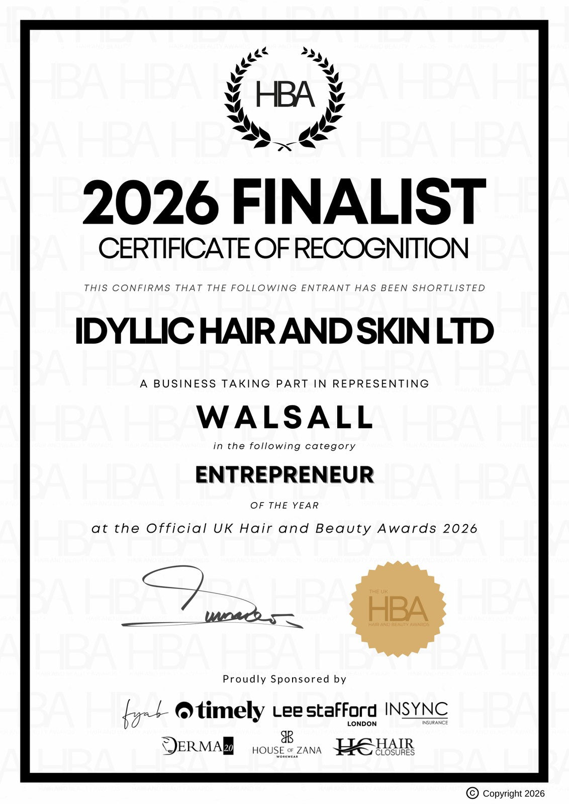 UK Hair and Beauty Awards 2026 Entrepreneur Finalist